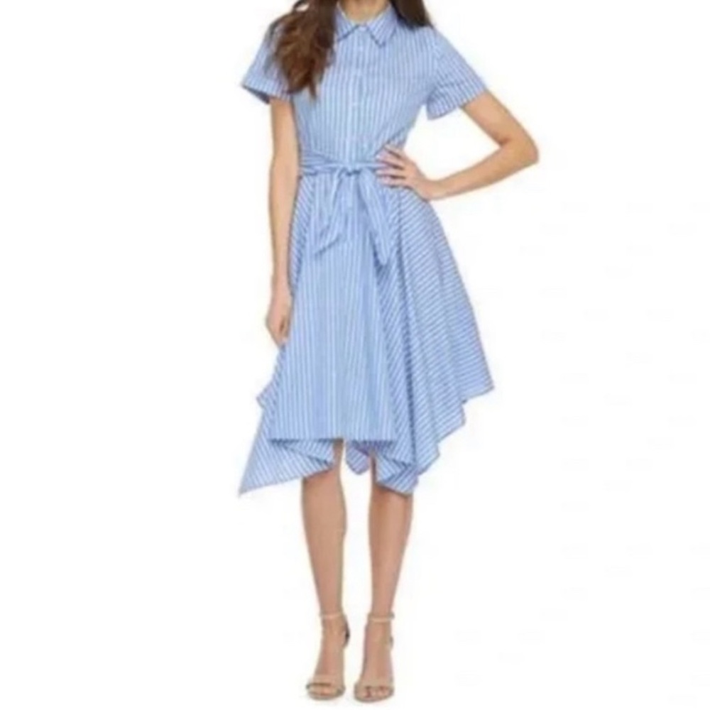 Ivy & Blue Striped Button Front Collared Shirt Dress (Sz 14) Blue & White Cotton